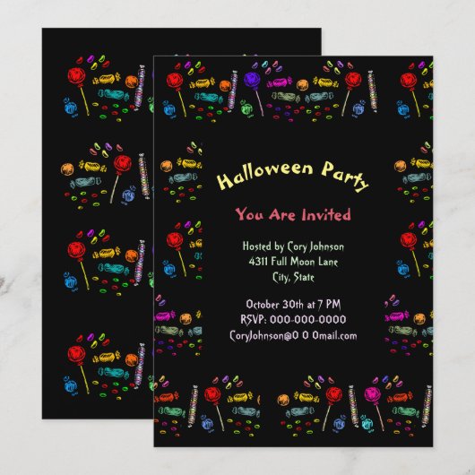 Invitation de la fête Motif Halloween Candy (Devant / Derrière)