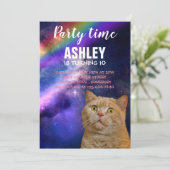 Invitation De La Fête Orange Cat In Space (Debout devant)