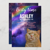 Invitation De La Fête Orange Cat In Space (Devant / Derrière)
