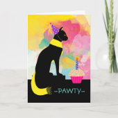Invitation de la fête PAWTY avec chat noir et pein (Devant)