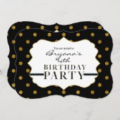 Invitation de la fête Pois Black & Gold Faux (Devant / Derrière)