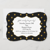 Invitation de la fête Pois Black & Gold Faux (Dos)