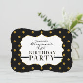 Invitation de la fête Pois Black & Gold Faux (Debout devant)