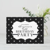 Invitation de la fête Pois Black & Silver Faux (Debout devant)