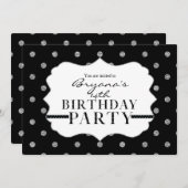 Invitation de la fête Pois Black & Silver Faux (Devant / Derrière)
