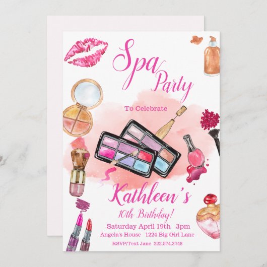 Invitation de la fête spa, Anniversaire modifiable (Devant / Derrière)