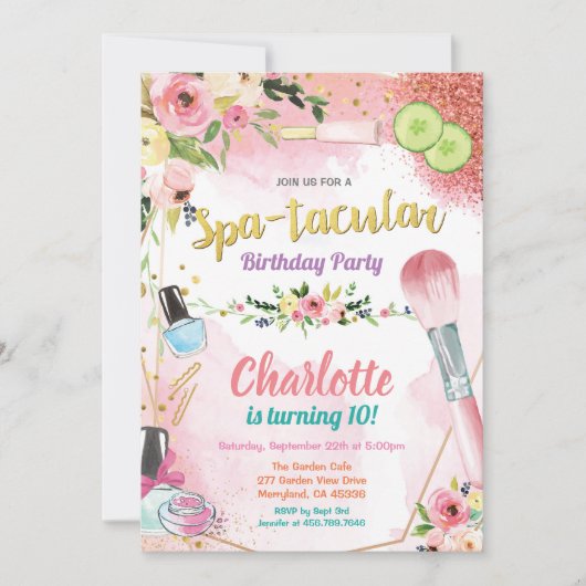 invitation de la fête spa. Fille fête d'anniversai (Devant)