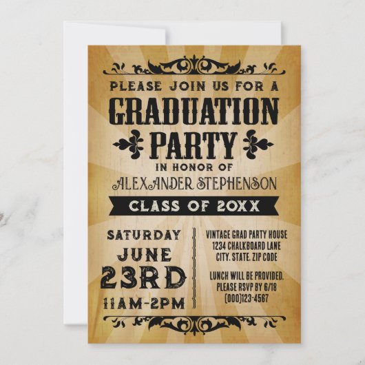 Invitation de la fête vintage de graduation (Devant)