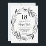 Invitation de la feuille noire et blanche 18e anni<br><div class="desc">Black & White Leaf Wreath 18th Birthday Invitation Matching collection in Niche and Nest store. Oeuvre de www.EssemCreatives.etsy.com</div>