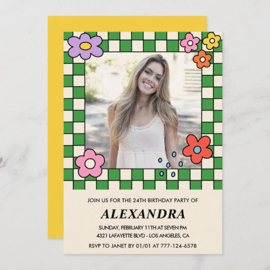 Invitation de la fille 24e anniversaire Retro Supe (Devant / Derrière)