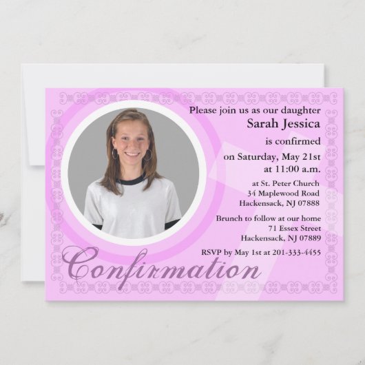 Invitation de la fille de confirmation rose (Devant)
