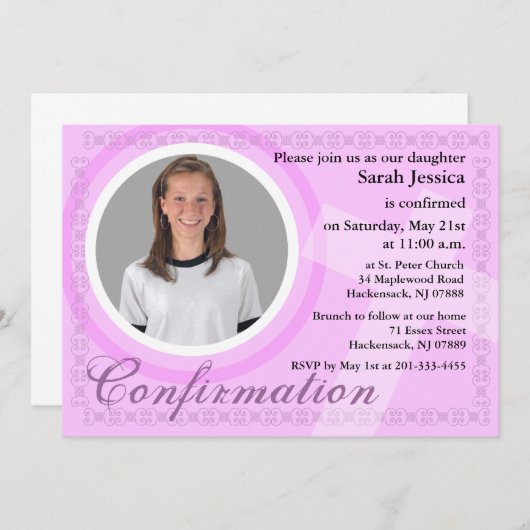 Invitation de la fille de confirmation rose (Devant / Derrière)