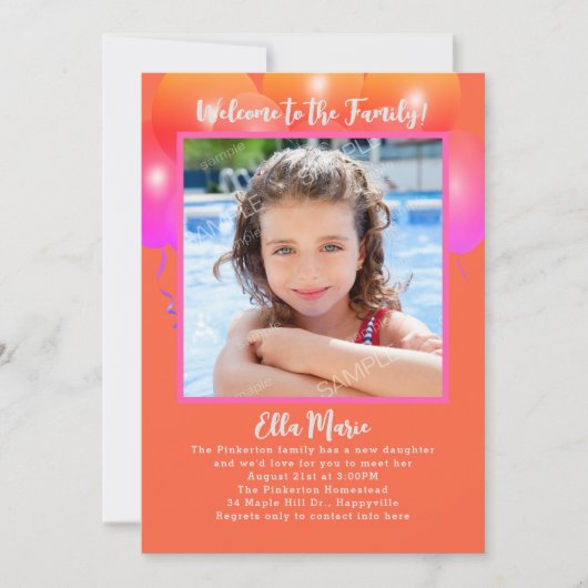 Invitation de la fille de la fête d'adoption (Devant)