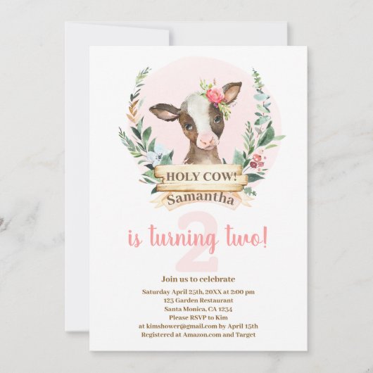 Invitation de la Fille de l'Anniversaire de la Vac (Devant)