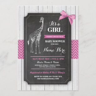 Invitation de la Girafe Baby shower rose filles du