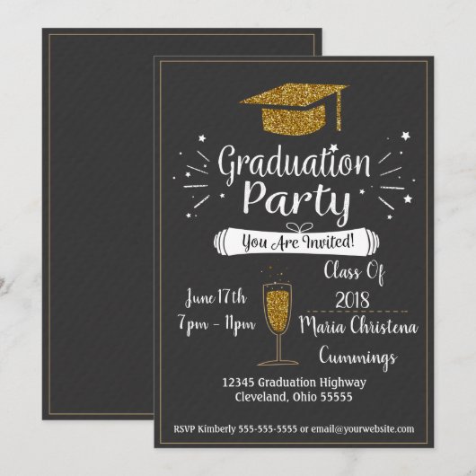 Invitation de la Glittery Chalkboard Graduation Pa (Devant / Derrière)