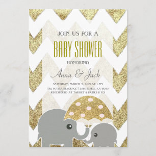 Invitation de la Gold Elephant Umbrella Baby showe