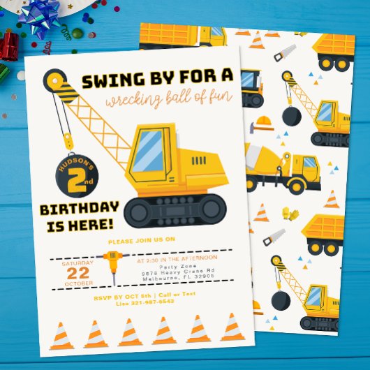 Invitation de la grue de construction du 2e annive