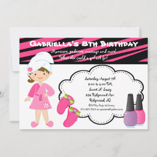 Invitation de la Journée Spa des filles Zebra rose