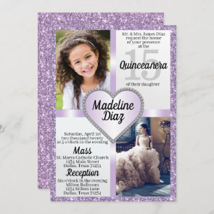 Invitation de la Lavande mauve Quinceañera Cumplea
