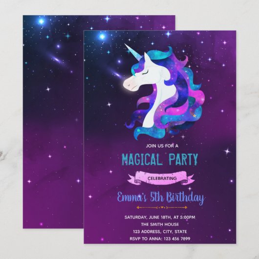 Invitation de la licorne de Galaxy (Devant / Derrière)