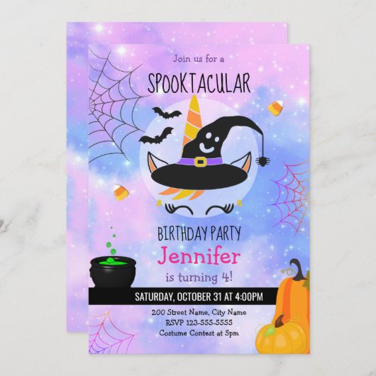 Invitation de la licorne d'Halloween (Devant / Derrière)