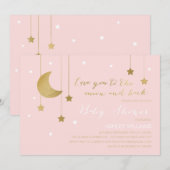 Invitation de la lune rose et du Baby shower arriè (Devant / Derrière)