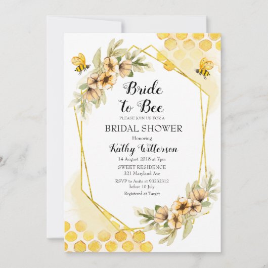 Invitation de la mariée à la douche nuptiale (Devant)