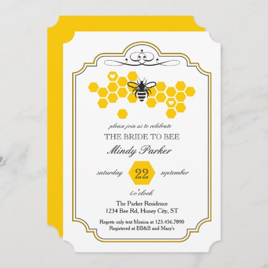 Invitation de la mariée à l'abeille (Devant / Derrière)