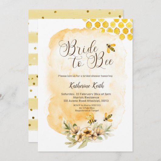 Invitation de la mariée à l'abeille (Devant / Derrière)