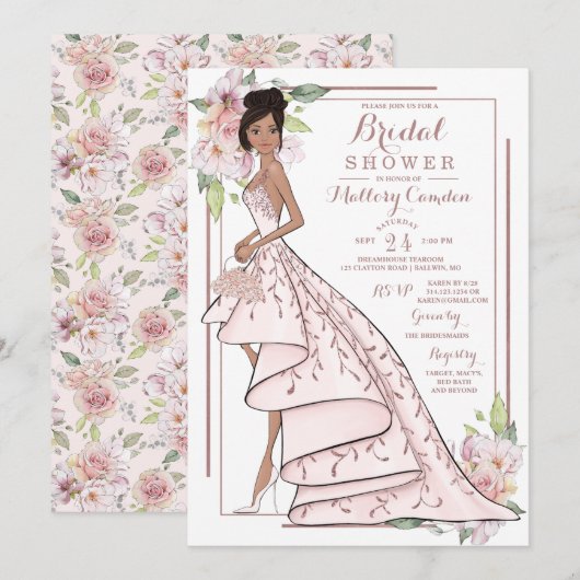 Invitation de la mariée rose de Parties scintillan (Devant / Derrière)