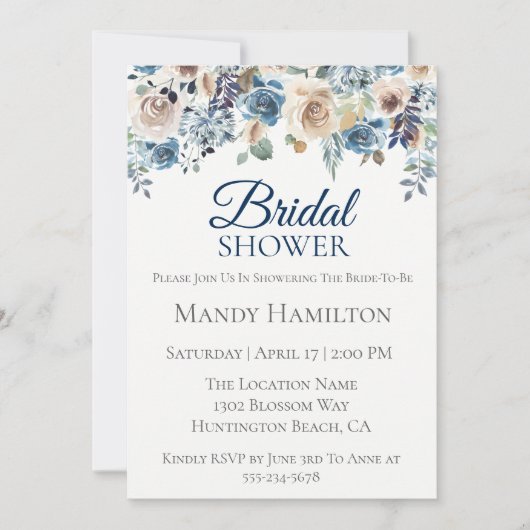 Invitation de la Marine Champagne Floral Bridal (Devant)