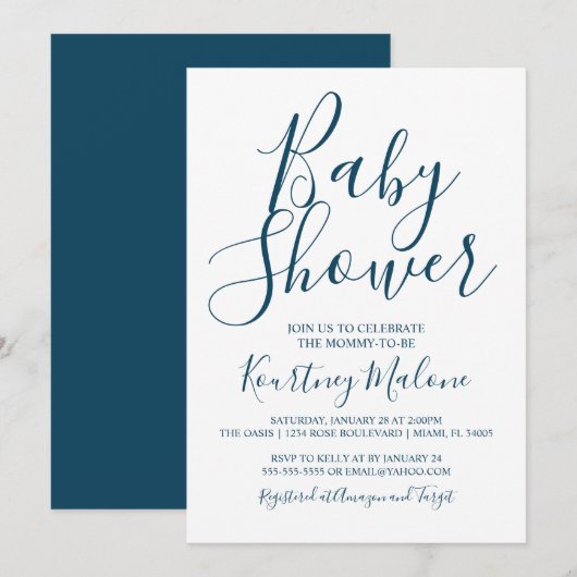 Invitation de la Marine et du Baby shower blanc (Devant / Derrière)