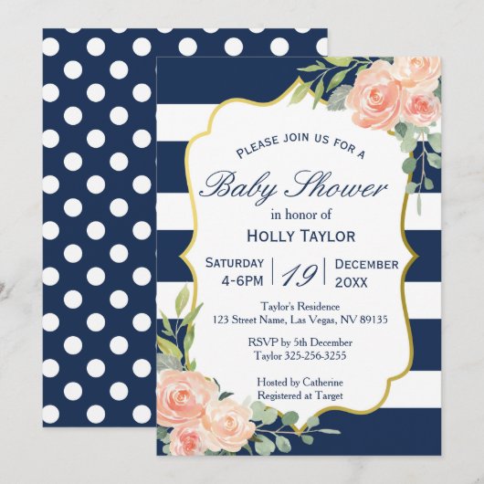 Invitation de la Marine et du Baby shower d'or (Devant / Derrière)