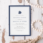 Invitation de la Marine Nautique et de la Répétiti<br><div class="desc">Nos élégantes invitations à des dîners de répétitions mariages d'été présentent un style nautique classique avec un look épuré et minimaliste. Design comporte une double bordure de bleu marine riche avec une illustration de navire de grande taille en haut. Un bloc élégant et des lettres de script en gris clair...</div>