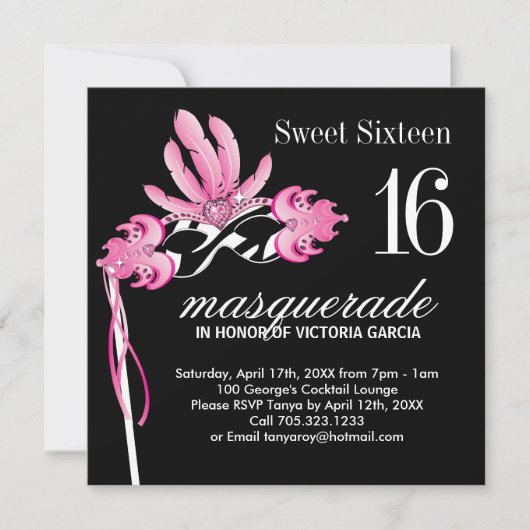 Invitation de la masquerade Sweet sixteen (Devant)