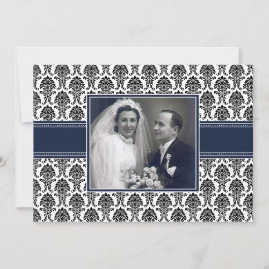 Invitation de la Navy Blue Damask Anniversary Part (Devant)