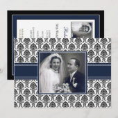 Invitation de la Navy Blue Damask Anniversary Part (Devant / Derrière)