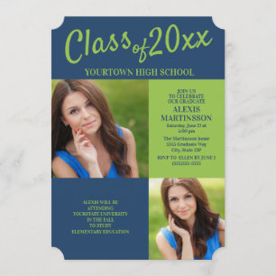 Invitation de la Navy Blue Lime Green Grad Party