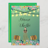 Invitation de la nuit Dholki vert floral (Devant / Derrière)