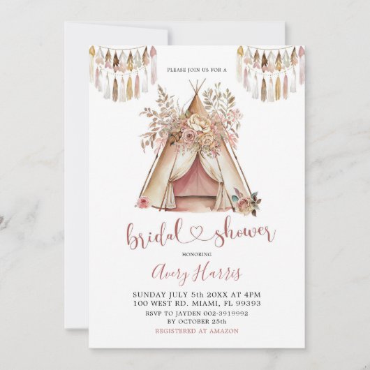 Invitation de la nuptiale Boho Teepee (Devant)