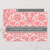 Invitation de la nuptiale Coral Grey Damask (Devant / Derrière)