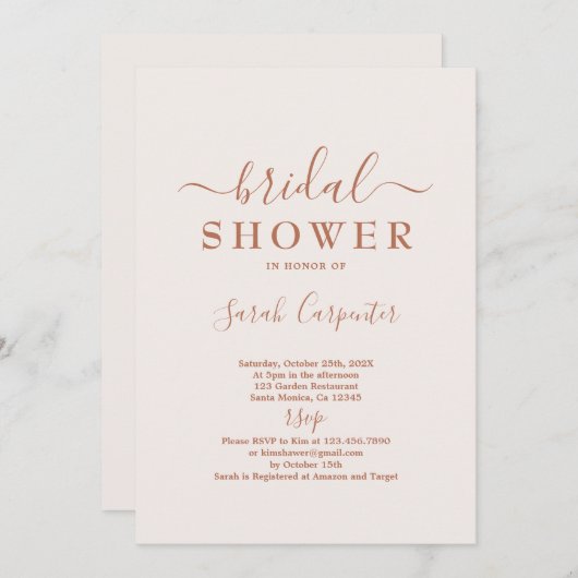 Invitation de la nuptiale de Boho rose pâle (Devant / Derrière)