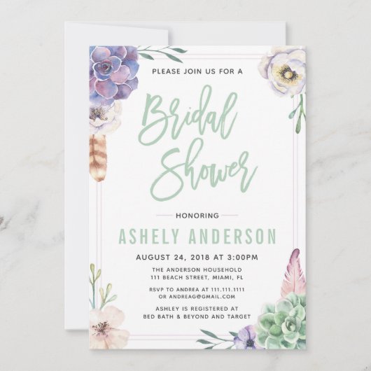 Invitation de la nuptiale de Boho Succulent du dés (Devant)