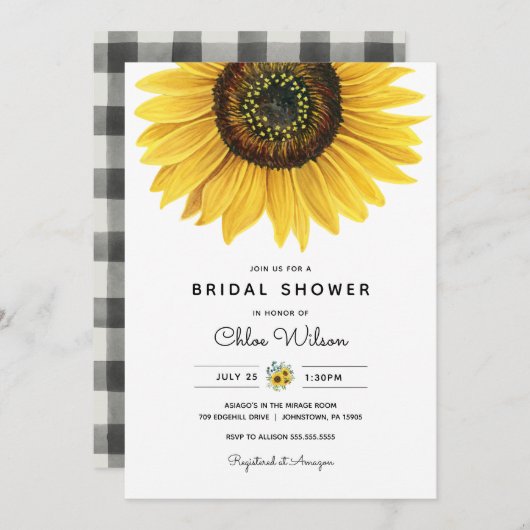 Invitation de la nuptiale de tournesol d'aquarelle (Devant / Derrière)