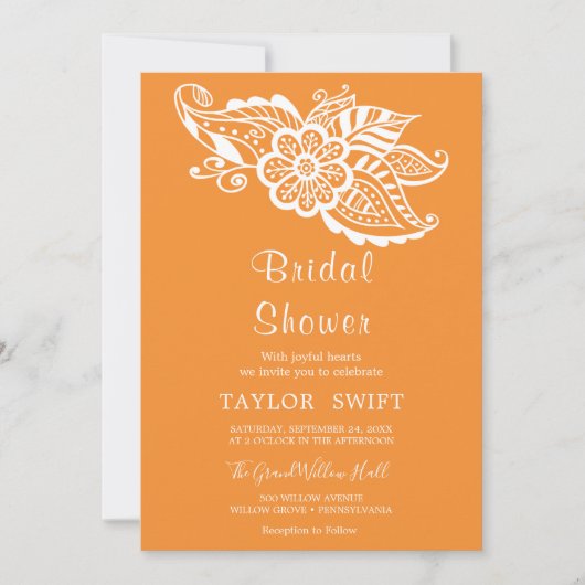 Invitation de la nuptiale Orange Indian Paisley (Devant)
