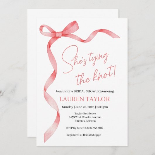 Invitation de la nuptiale rose Coquette (Devant / Derrière)