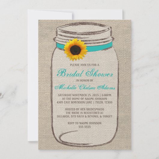 Invitation de la nuptiale Sunflower Mason Jar (Devant)