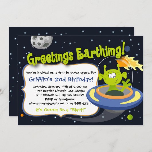 Invitation de la Partie Alien de l'espace - Planèt (Devant / Derrière)