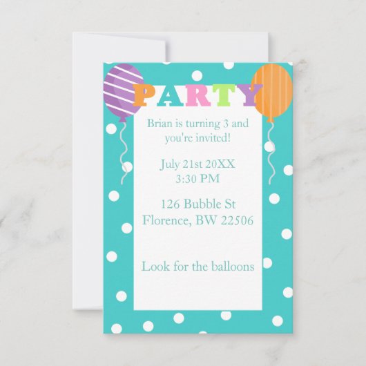 Invitation de la partie Anniversaire de enfant col (Devant)